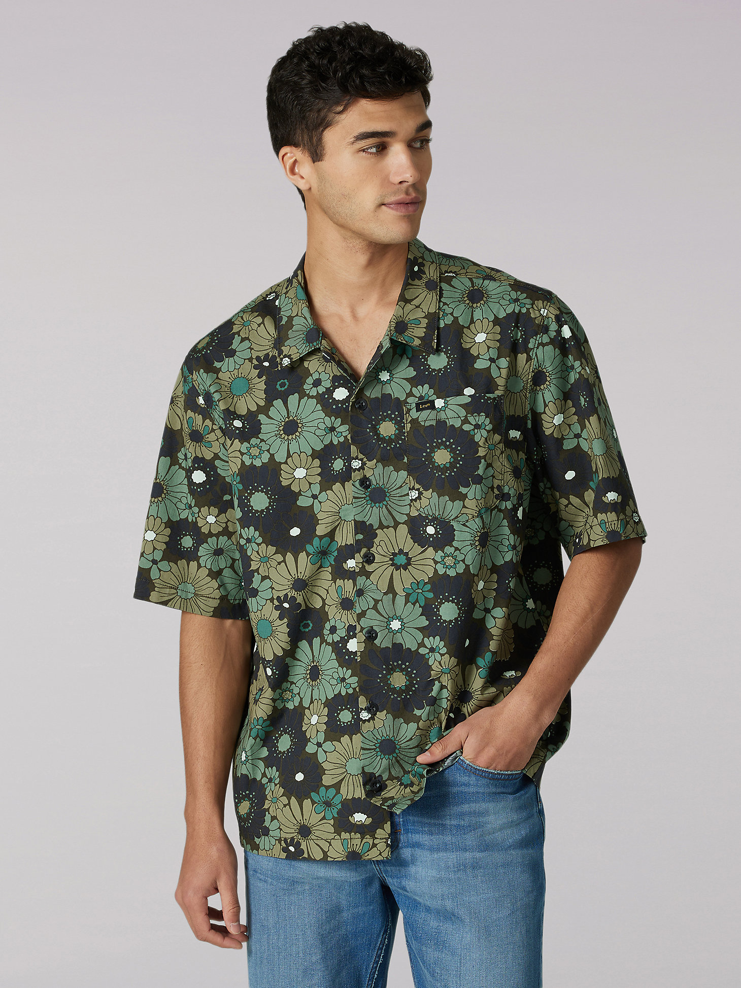 Men's Heritage Working West Button Down Shirt in Green Floral main view