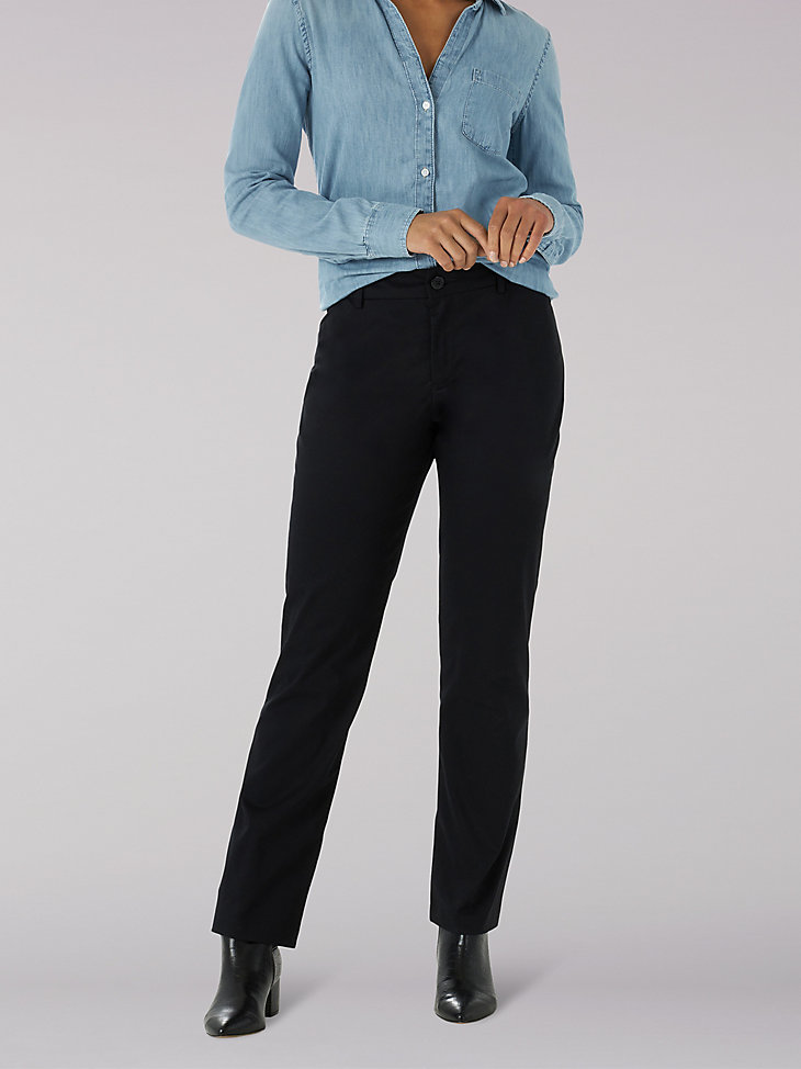 Women's Wrinkle Free Relaxed Fit Straight Leg Pant (Petite) in Black main view