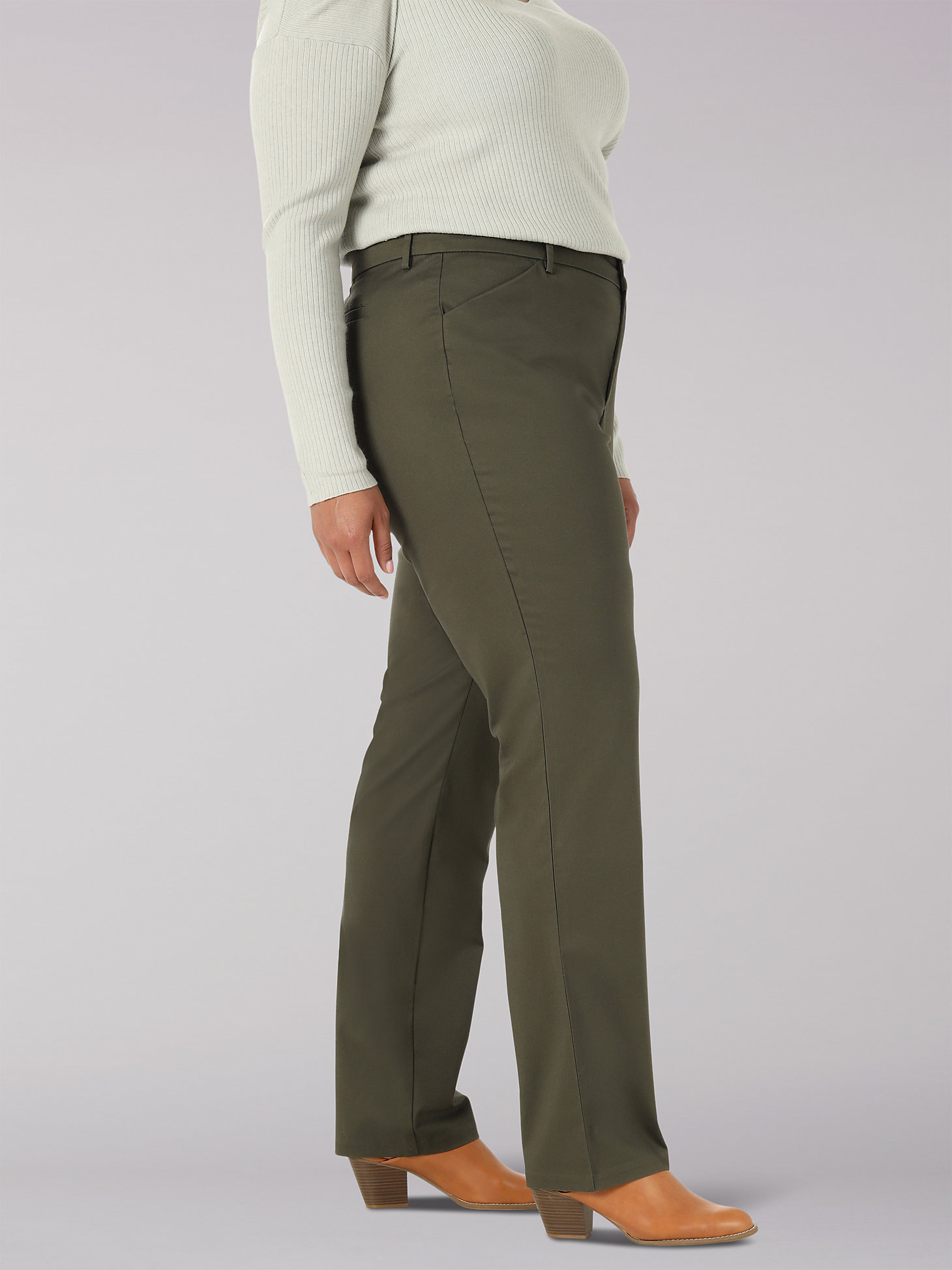 Women's Wrinkle Free Relaxed Fit Straight Leg Pant (Plus) in Frontier Olive alternative view 2