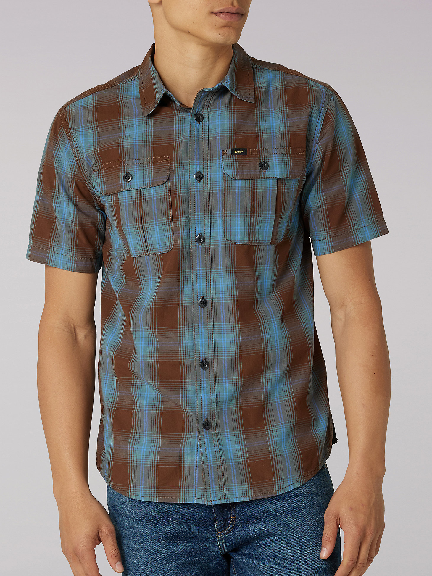 Men's Working West Button Down Short Sleeve Shirt in Copper Brown main view
