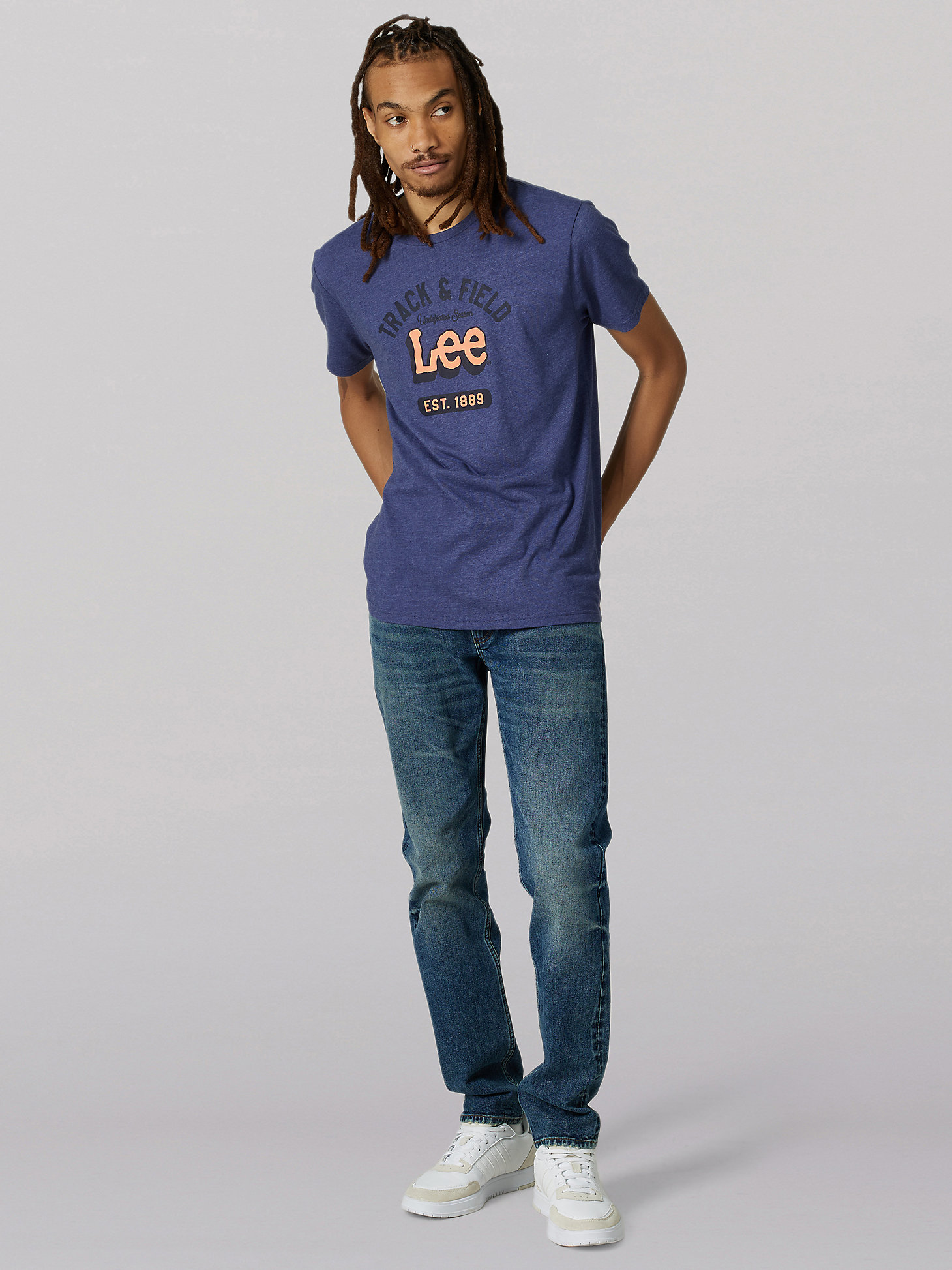 Men's Heritage Lee Track and Field Graphic Tee in Denim Heather alternative view 1