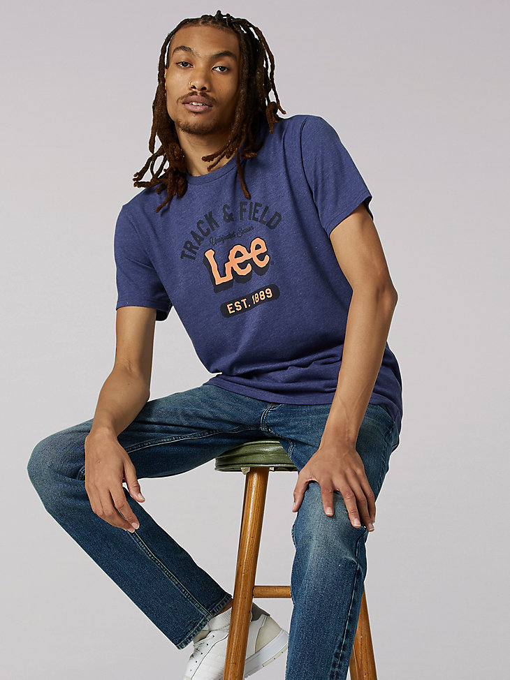 Men's Heritage Lee Track and Field Graphic Tee in Denim Heather main view