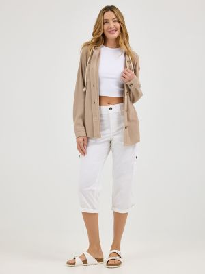 Women's Ultra Lux with Flex-to-Go Relaxed Cargo Capri in White
