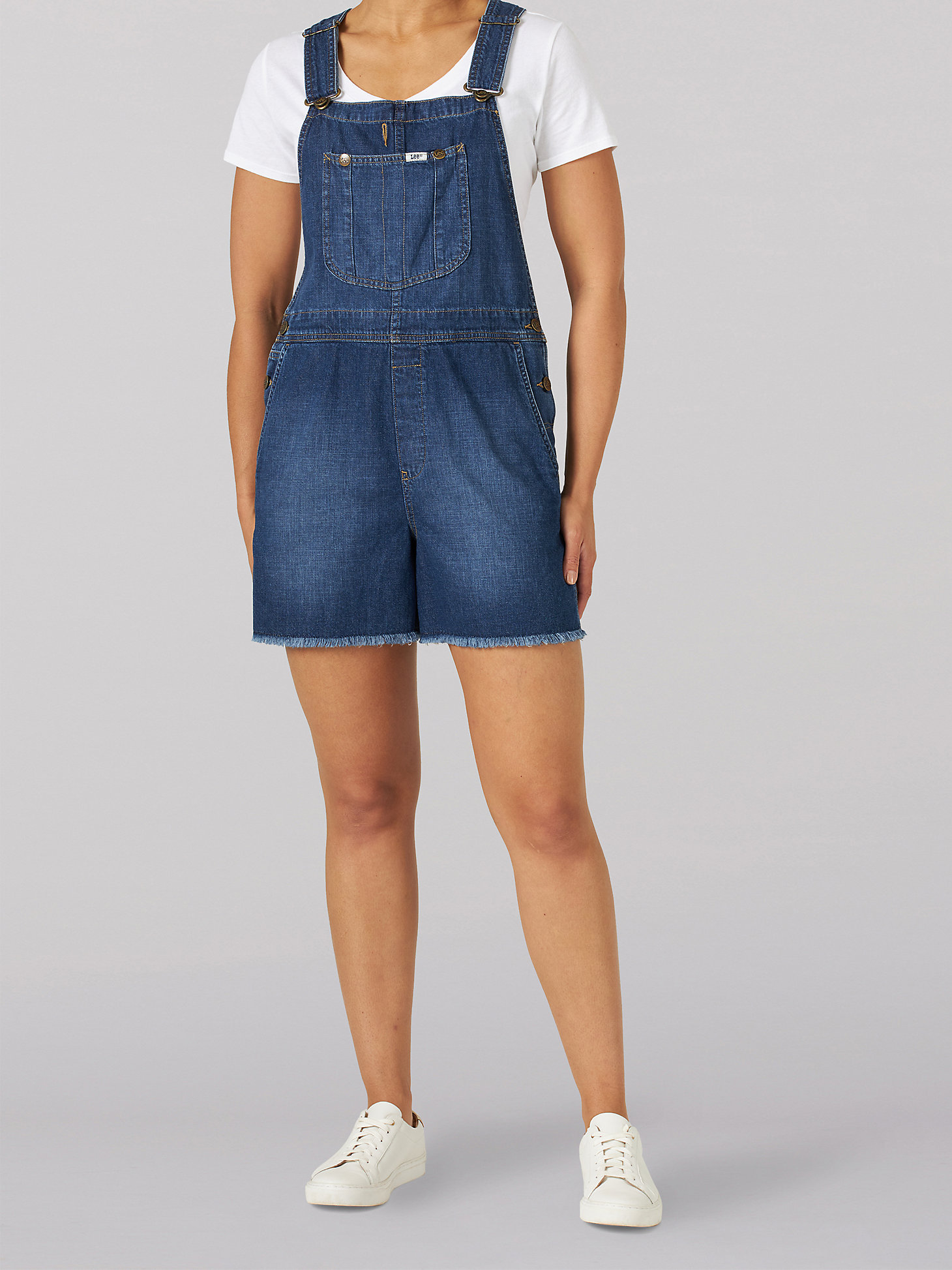 Women's Relaxed Short Denim Overall in KC Blues main view