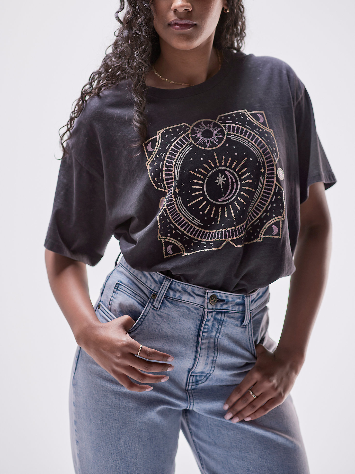 Women's Vintage Modern Oversized Graphic Tee in Washed Black main view