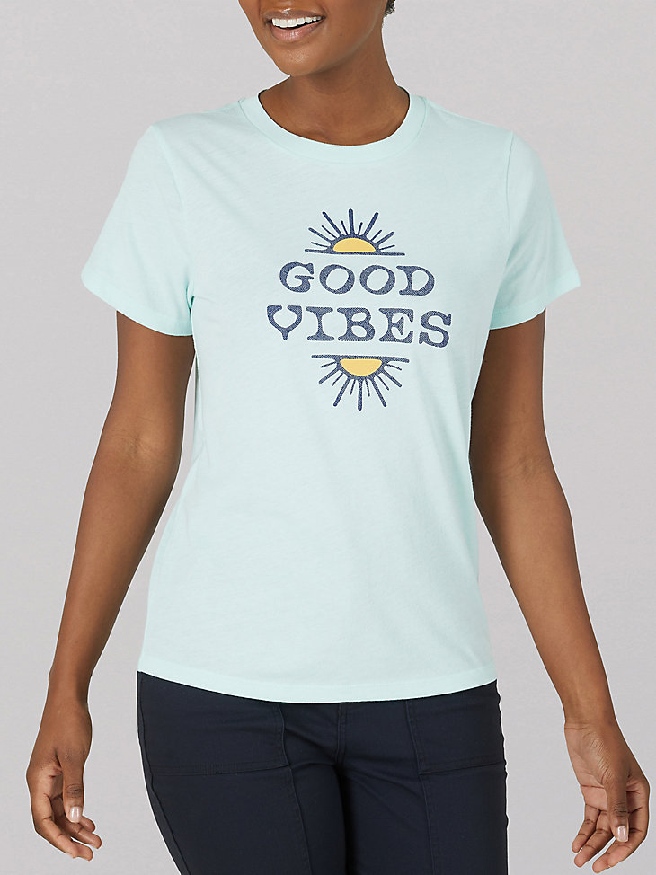 Women's Good Vibes Graphic Tee in Azure Heather main view