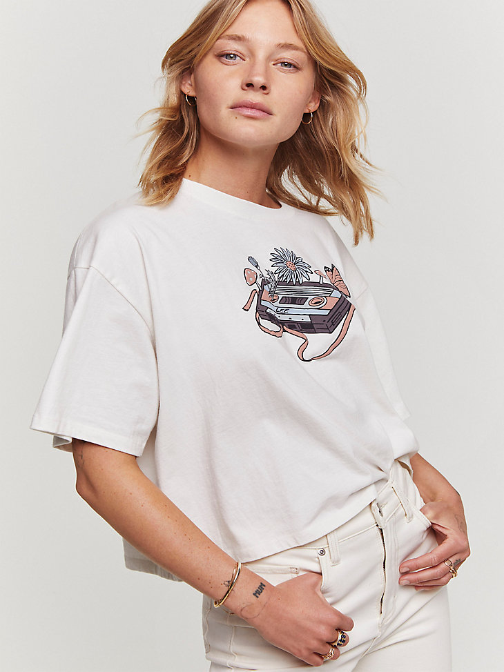 Women's Heritage Boxy Crop Spring Cassette Graphic Tee in Tofu main view