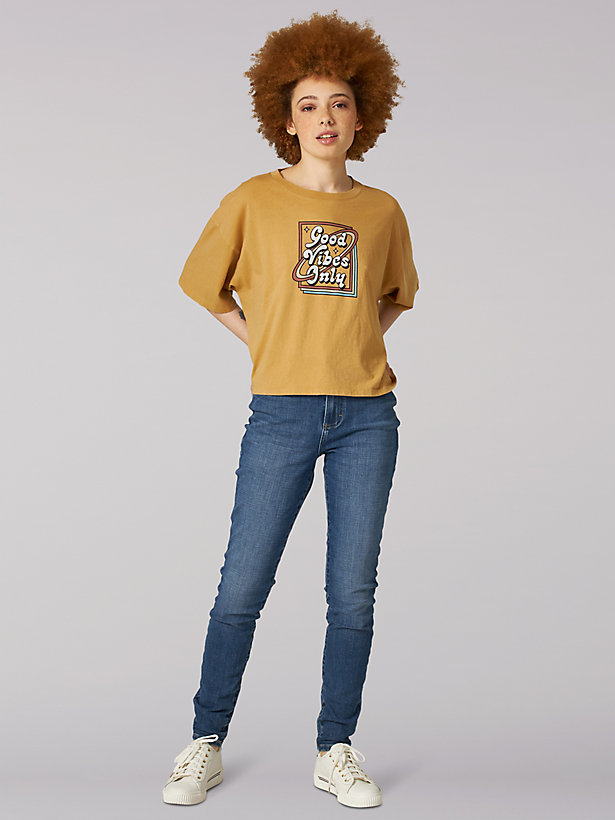 Women's Heritage Boxy Cropped Good Vibes Only Graphic Tee