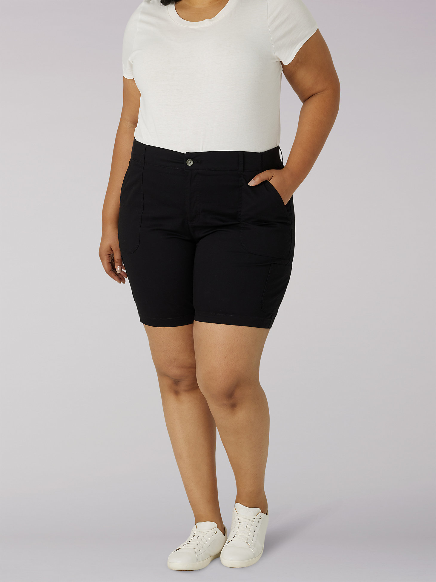 Women’s Flex-to-Go Relaxed Fit Cargo Bermuda (Plus) in Black main view