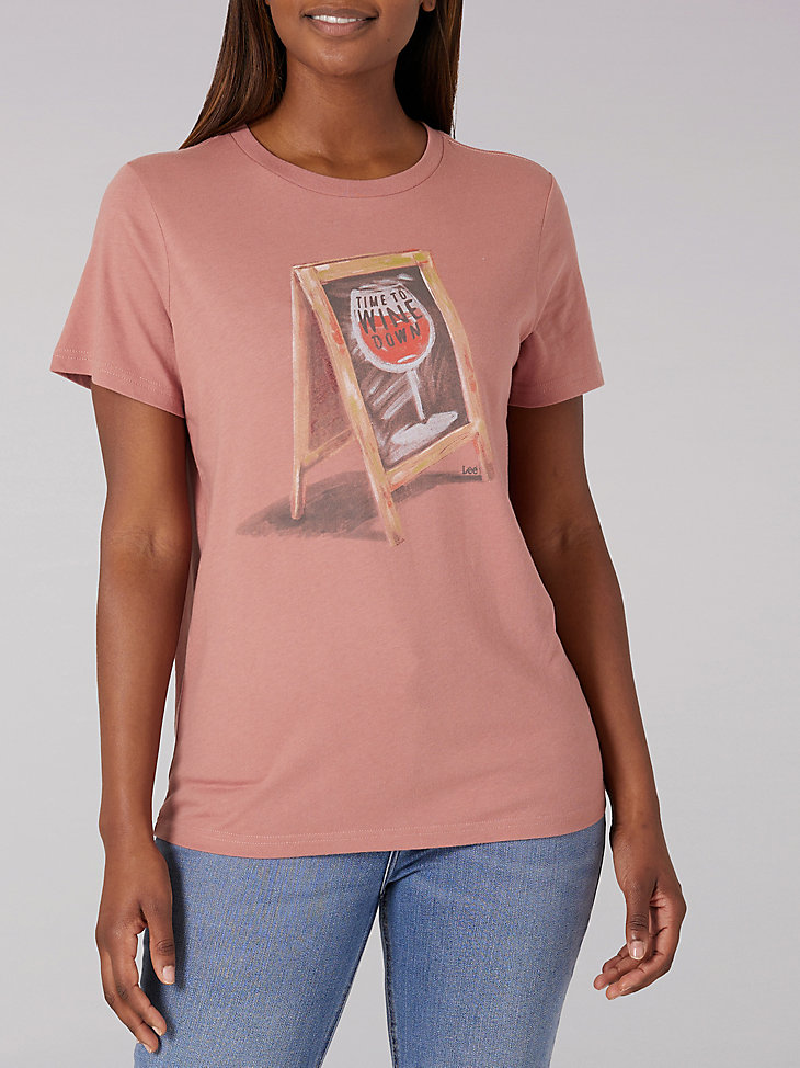 Women's Wine Sign Graphic Tee in Withered Rose main view