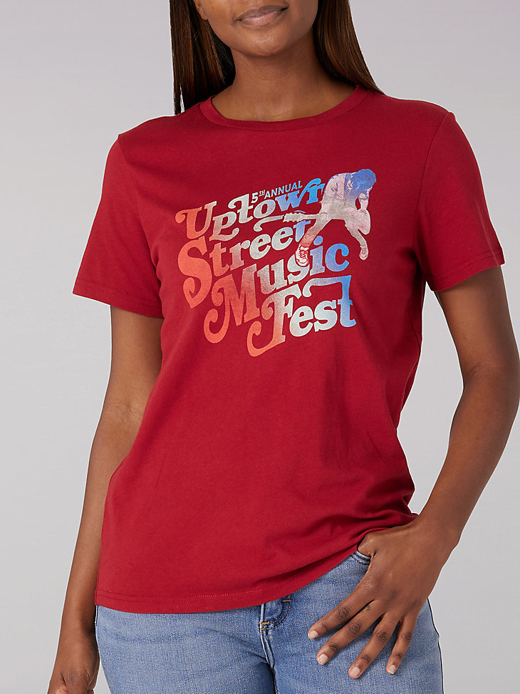Women's Music Fest Graphic Tee in Brick Red main view