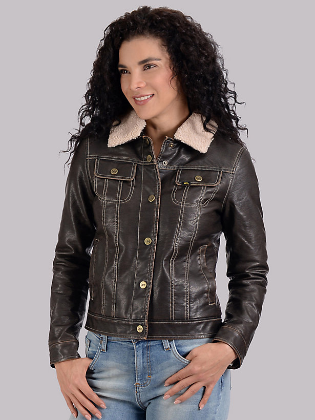 Women's Sherpa Collared Faux Leather Jacket