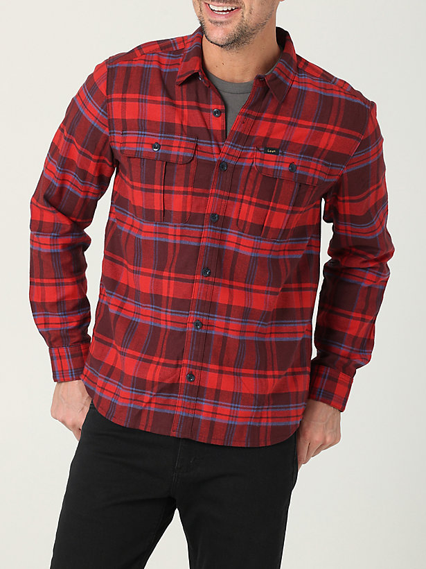 Men's Working West Flannel Plaid Button Down Shirt