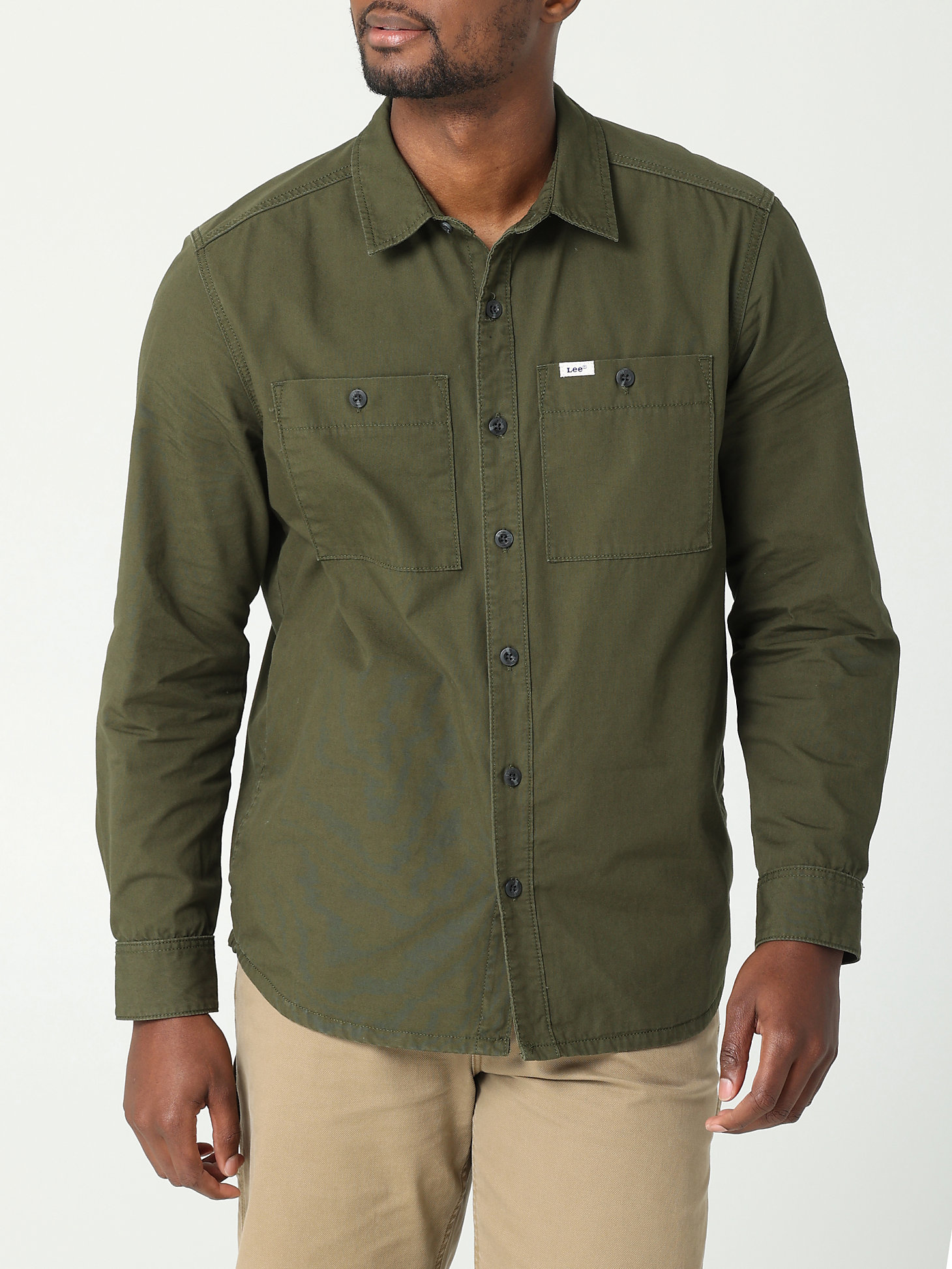 Men's Workwear Solid Overshirt in Kale main view
