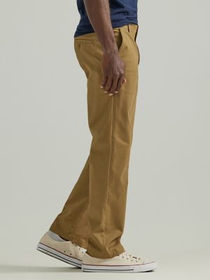 Ladies flat front poly cotton cargo work pants in tan