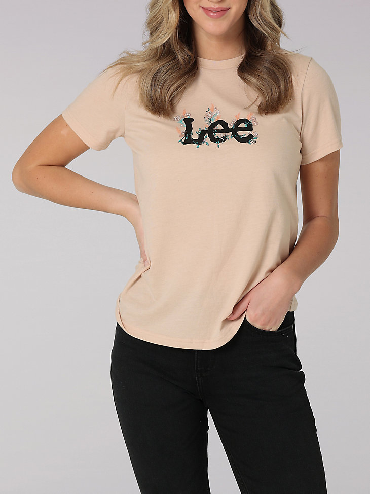 Women's Lee Floral Logo Tee in Peach Whip Heather main view