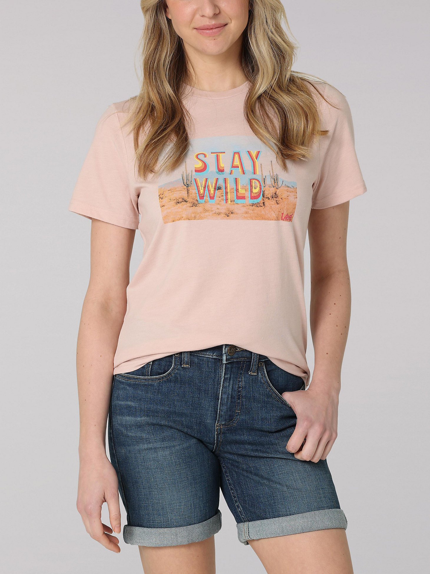 Women's Lee Stay Wild Graphic Tee in Peach Whip Heather main view