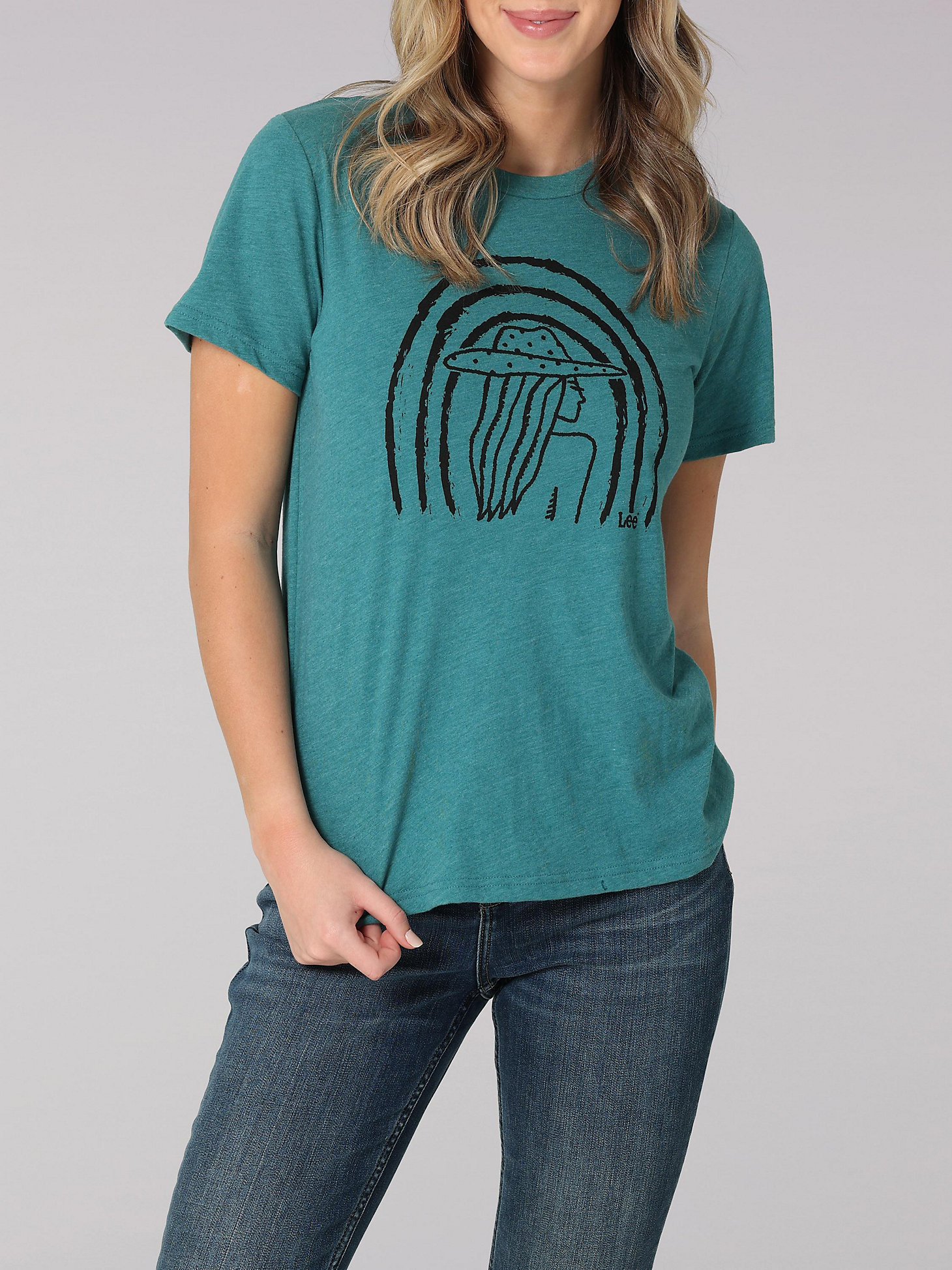 Women's Lee Lady Graphic Tee in Midway Teal Heather main view