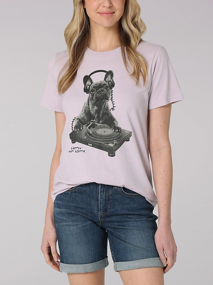 Women's Lee Dog With Headphones Graphic Tee in Misty Lilac Heather main view