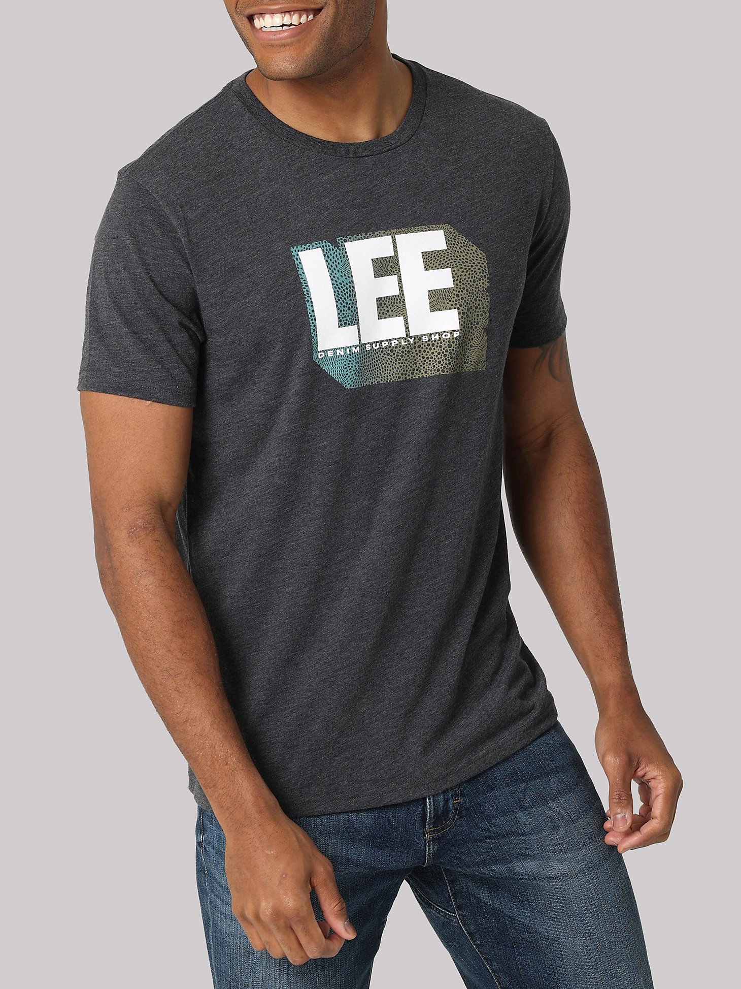 Men's Lee Box Logo Tee in Black Heather main view