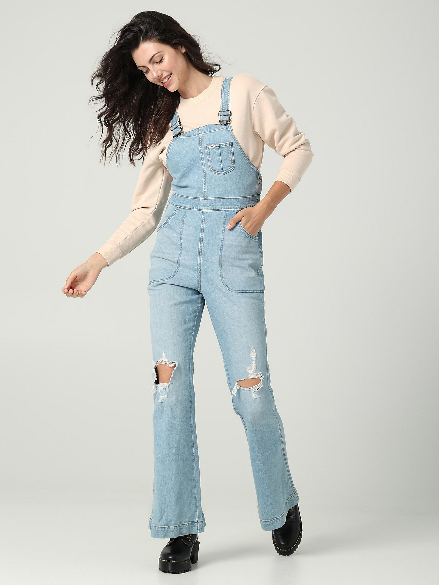 Women's Lee European Collection Factory Flare Overall in Sunbleach main view