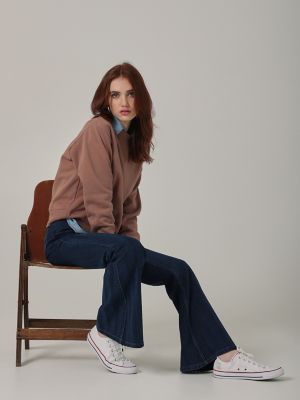 WOMEN'S VINTAGE MODERN HIGH RISE FLARE JEAN IN MID STRIPE