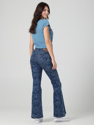 WOMEN'S VINTAGE MODERN HIGH RISE FLARE JEAN  IN FLORAL LASER