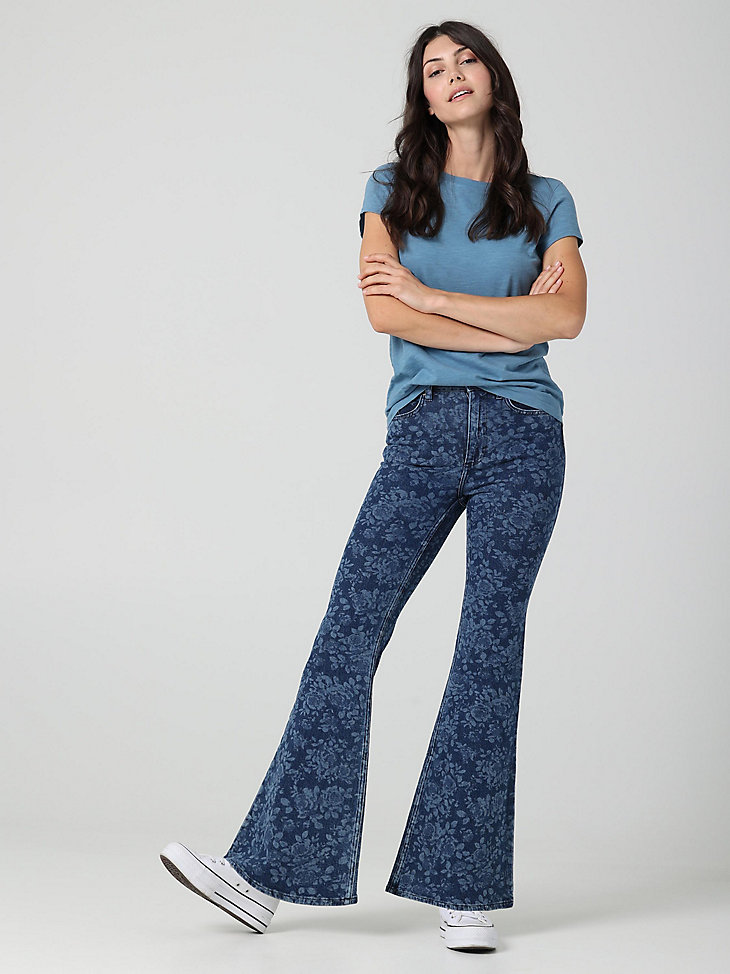 Women's Vintage Modern High Rise Flare Jean  in Floral Laser alternative view 3