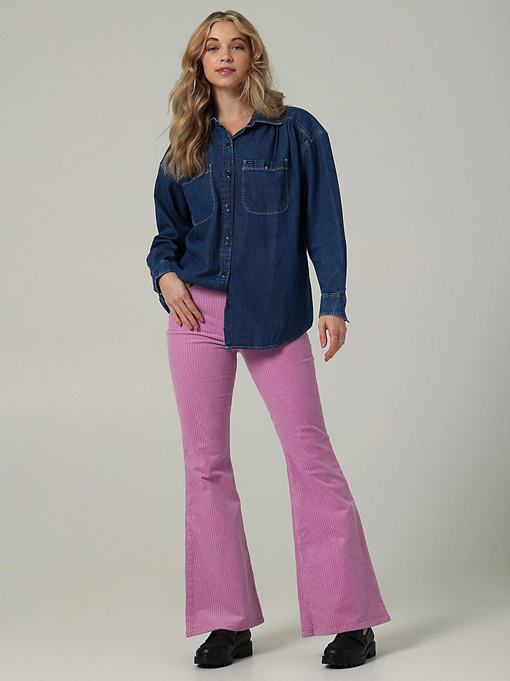 Women's Vintage Modern High Rise Flare Jean  in Pansy Cord alternative view 3