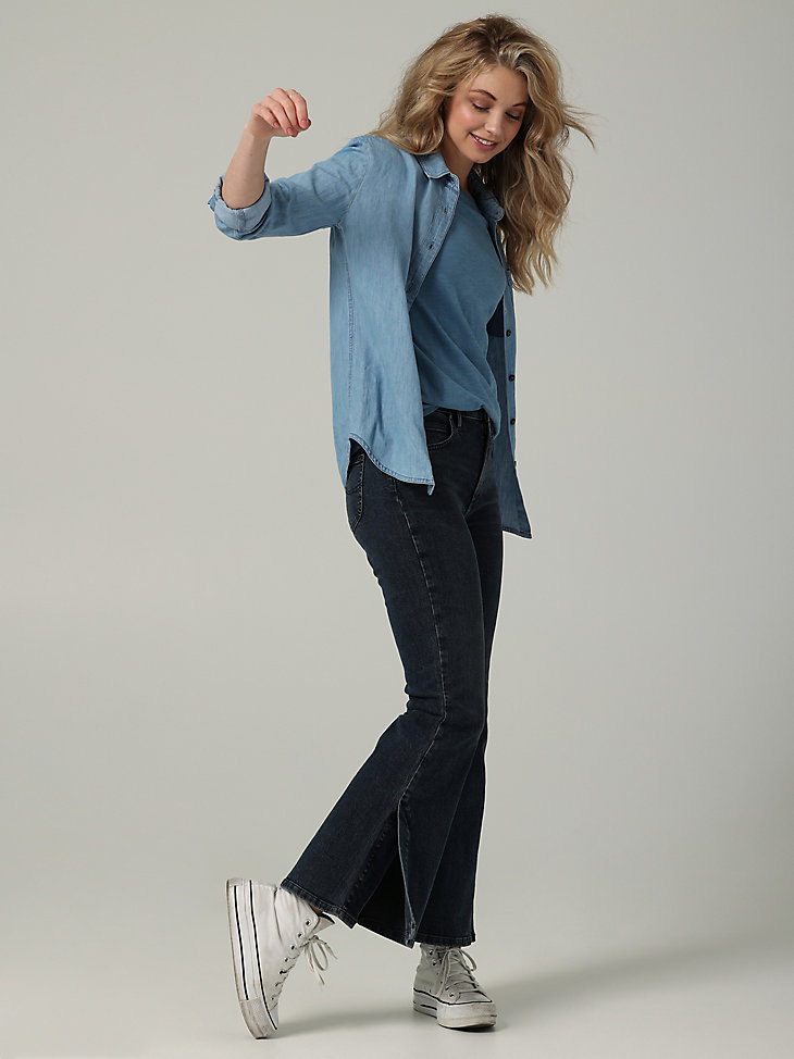Women's Lee European Collection High Rise Split Flare Jean in Smokey Indigo alternative view 3