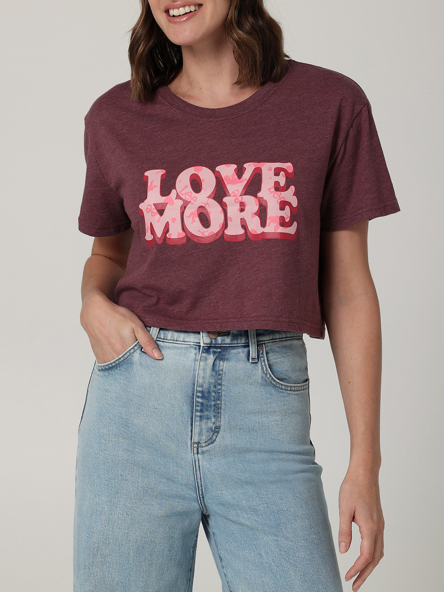 Women's Legendary Love is More Crop Graphic Tee in Boysenberry main view