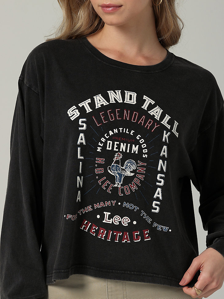 Women's Heritage Stand Tall Crop Crew Neck Graphic Long Sleeve Tee in Jet Black alternative view