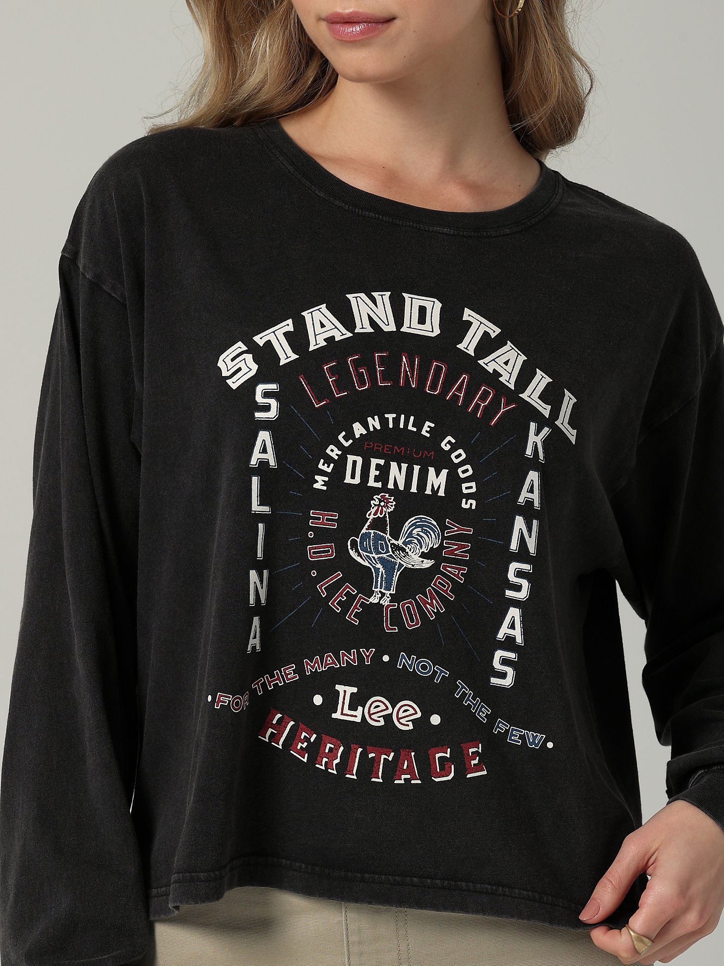 Women's Heritage Stand Tall Crop Crew Neck Graphic Long Sleeve Tee in Jet Black alternative view 1