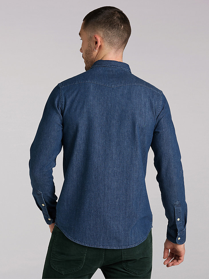 Men's Lee European Collection Regular Western Denim Button Down Shirt in Mid Stone alternative view