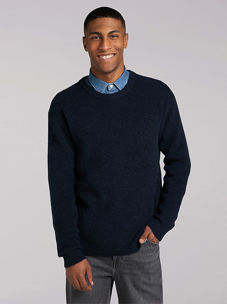 Men's Lee European Collection Ribbed Crew Neck Sweater in Mood Indigo main view