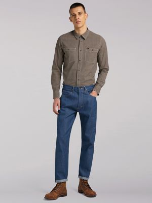 Recycled chambray shirt with mandarin collar - Stoned washed shirts