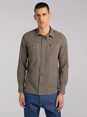 Ash-grey denim Western shirt, Levi's, Shop Men's Solid Shirts Online