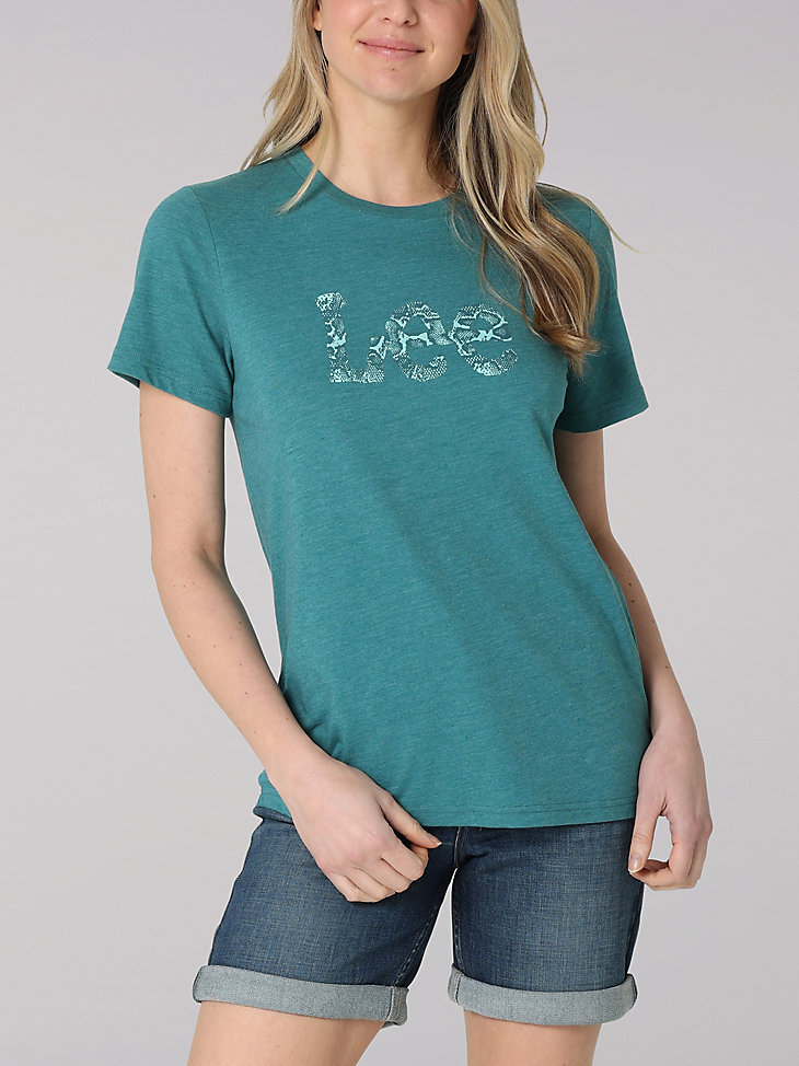 Lee Snake Print Logo Tee in Midway Teal Heather main view