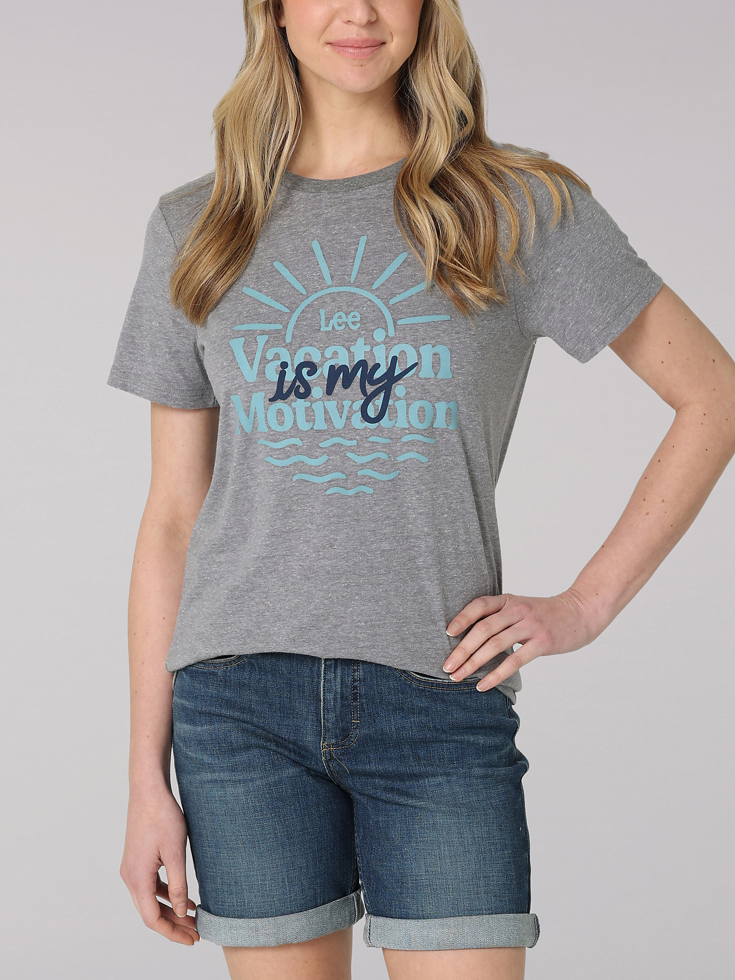 Women's Lee Vacation Motivation Graphic Tee in Graphite Heather main view