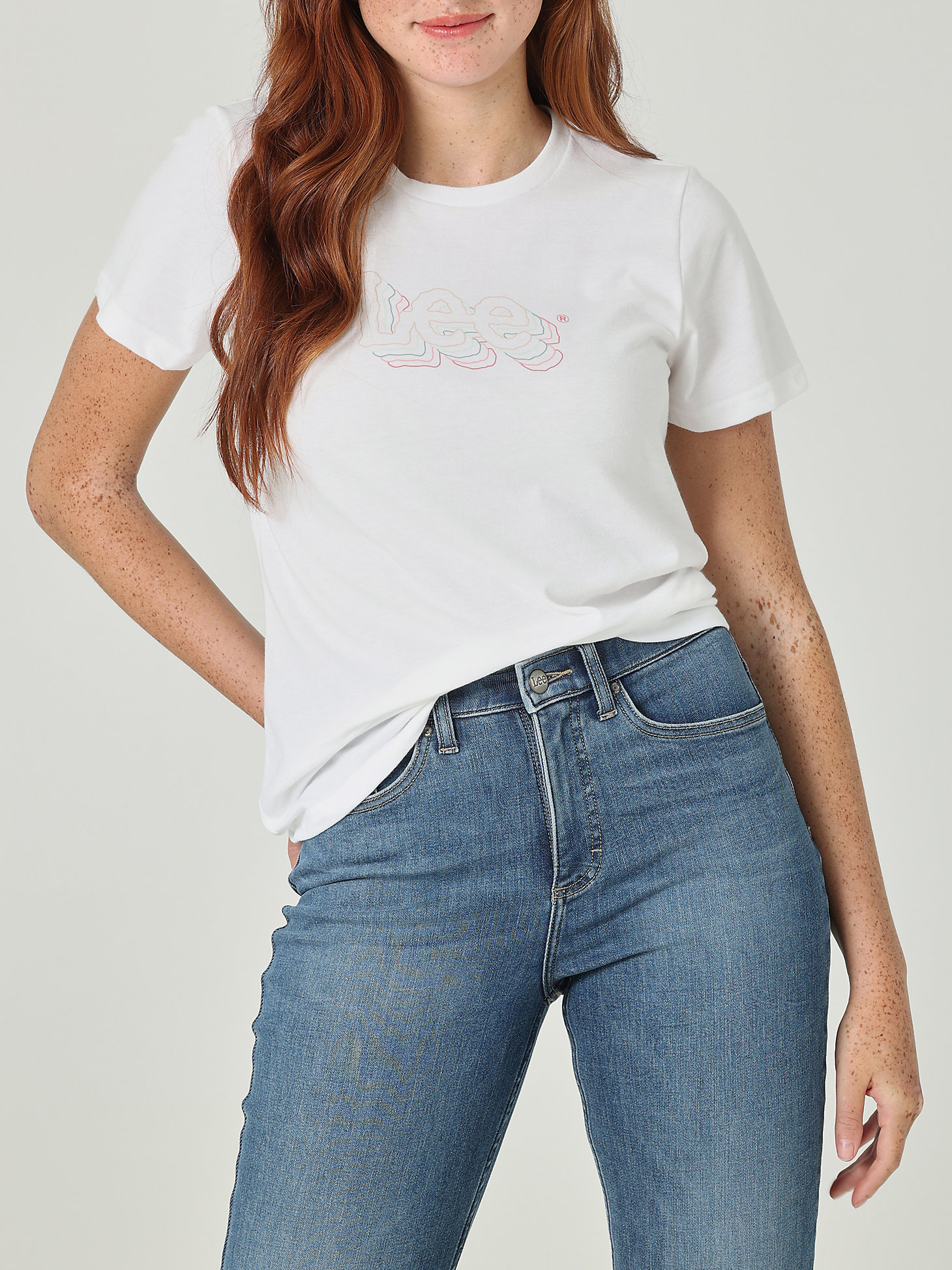 Lee Multi Color Logo Tee in Bright White main view