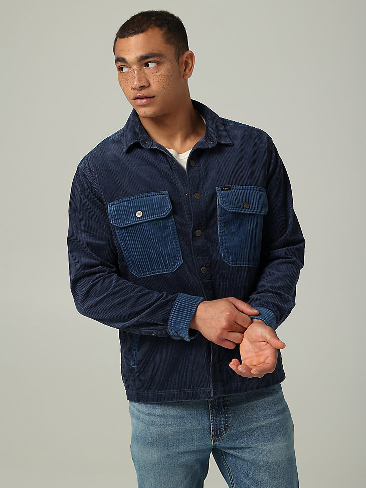 Men's Lee European Collection Relaxed Fit Corduroy Workwear Overshirt in Mood Indigo main view