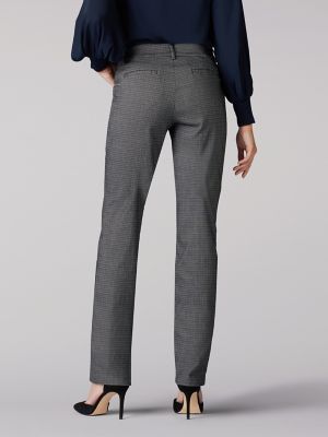 Wrinkle Free Relaxed Fit Straight Leg Pant:Black White Plaid:12:P alternative view