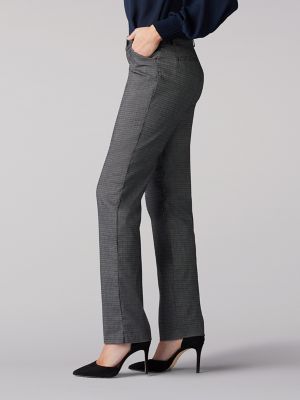 Wrinkle Free Relaxed Fit Straight Leg Pant:Black White Plaid:12:P alternative view 2