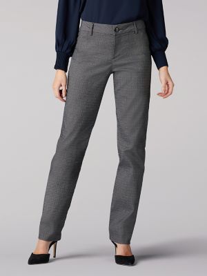 Wrinkle Free Relaxed Fit Straight Leg Pant:Black White Plaid:12:P main view