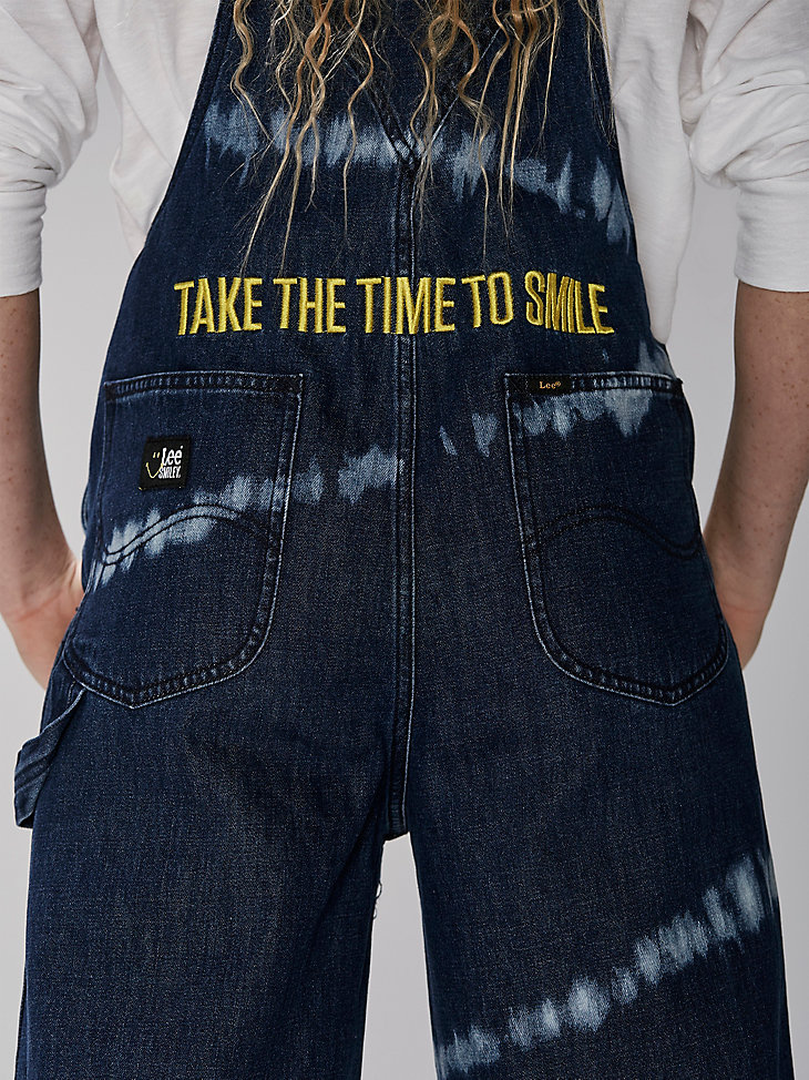 Women's Lee® X Smiley® Bleached Striped Dungaree Overall in Mid Dark Shade alternative view 4