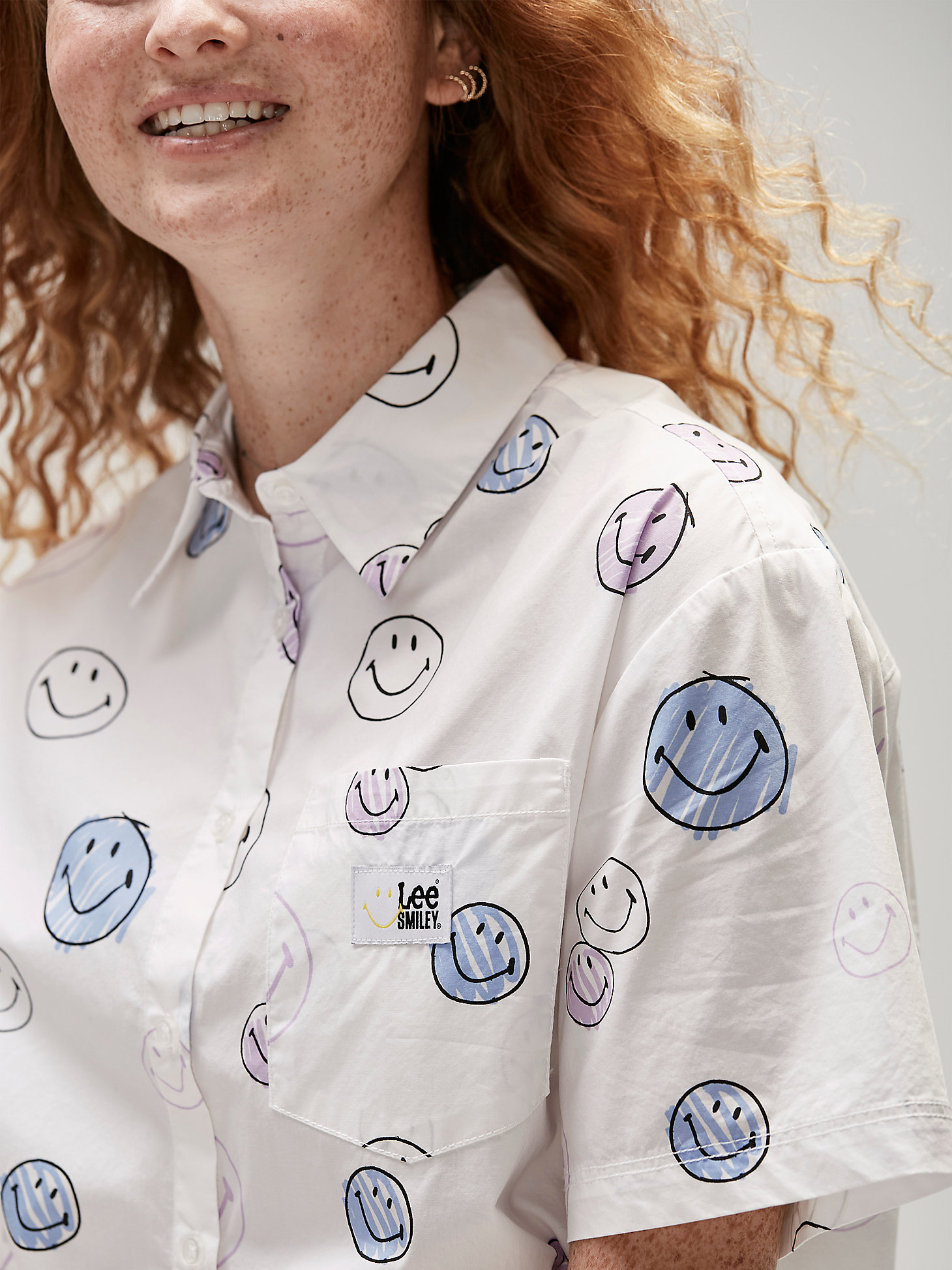 Women's Lee® x Smiley® Face Camp Shirt in White alternative view 3