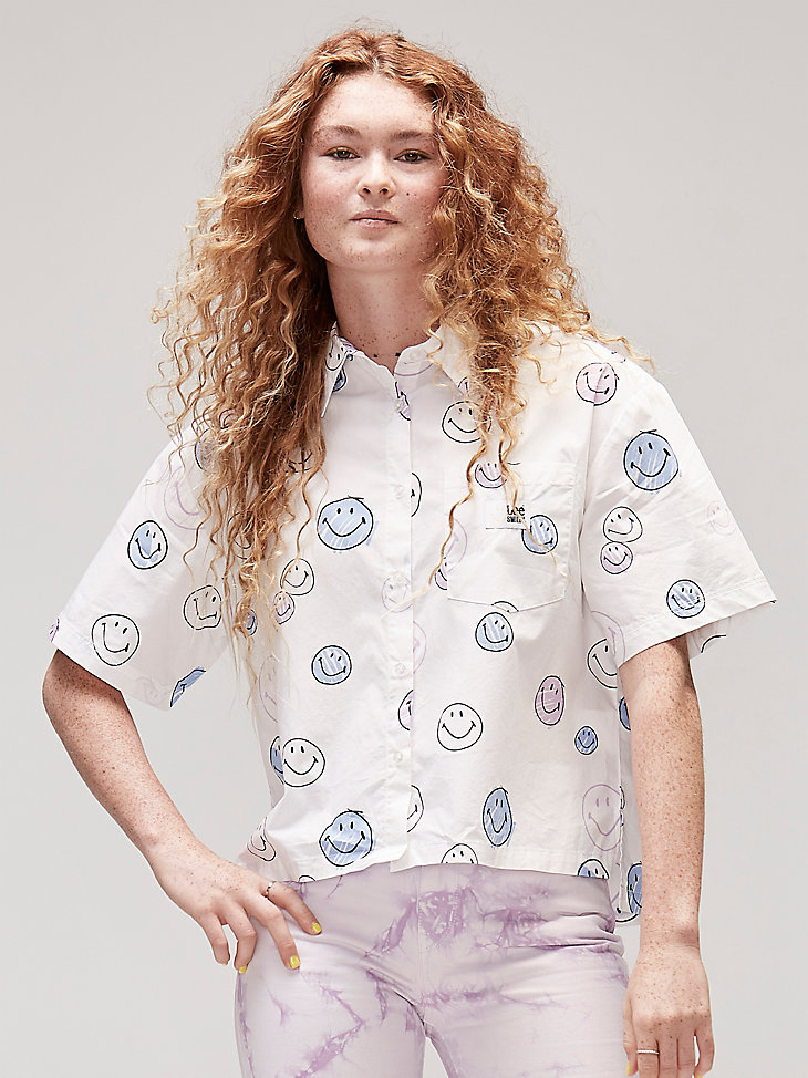 Women's Lee® x Smiley® Face Camp Shirt in White main view