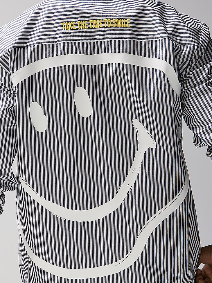Men's Lee® X Smiley® Painted Smile Button Down Stripe Shirt in White alternative view 4