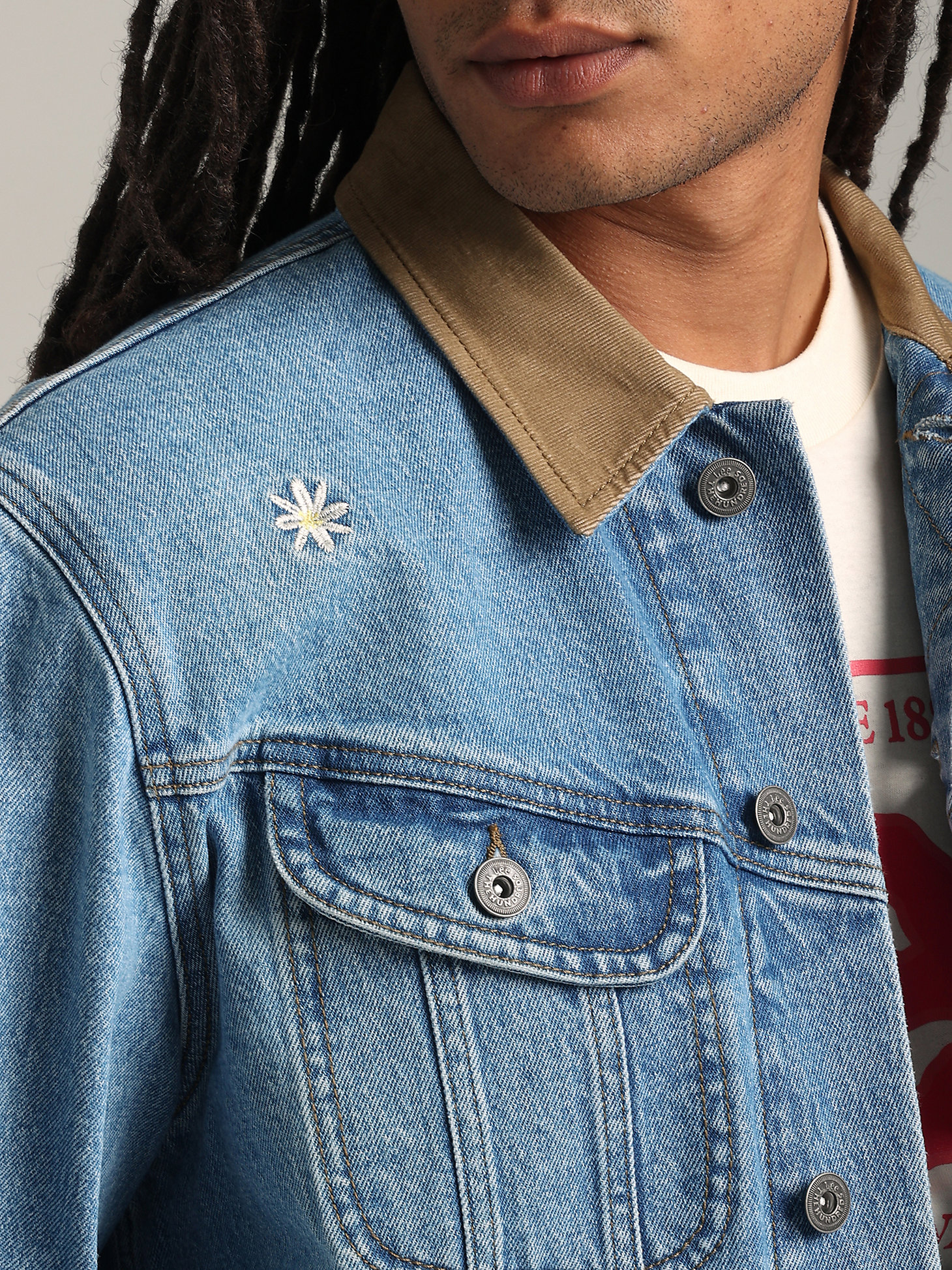 Men's Lee® x The Hundreds® Flower Embroidered Oversized Jacket in Light alternative view 5