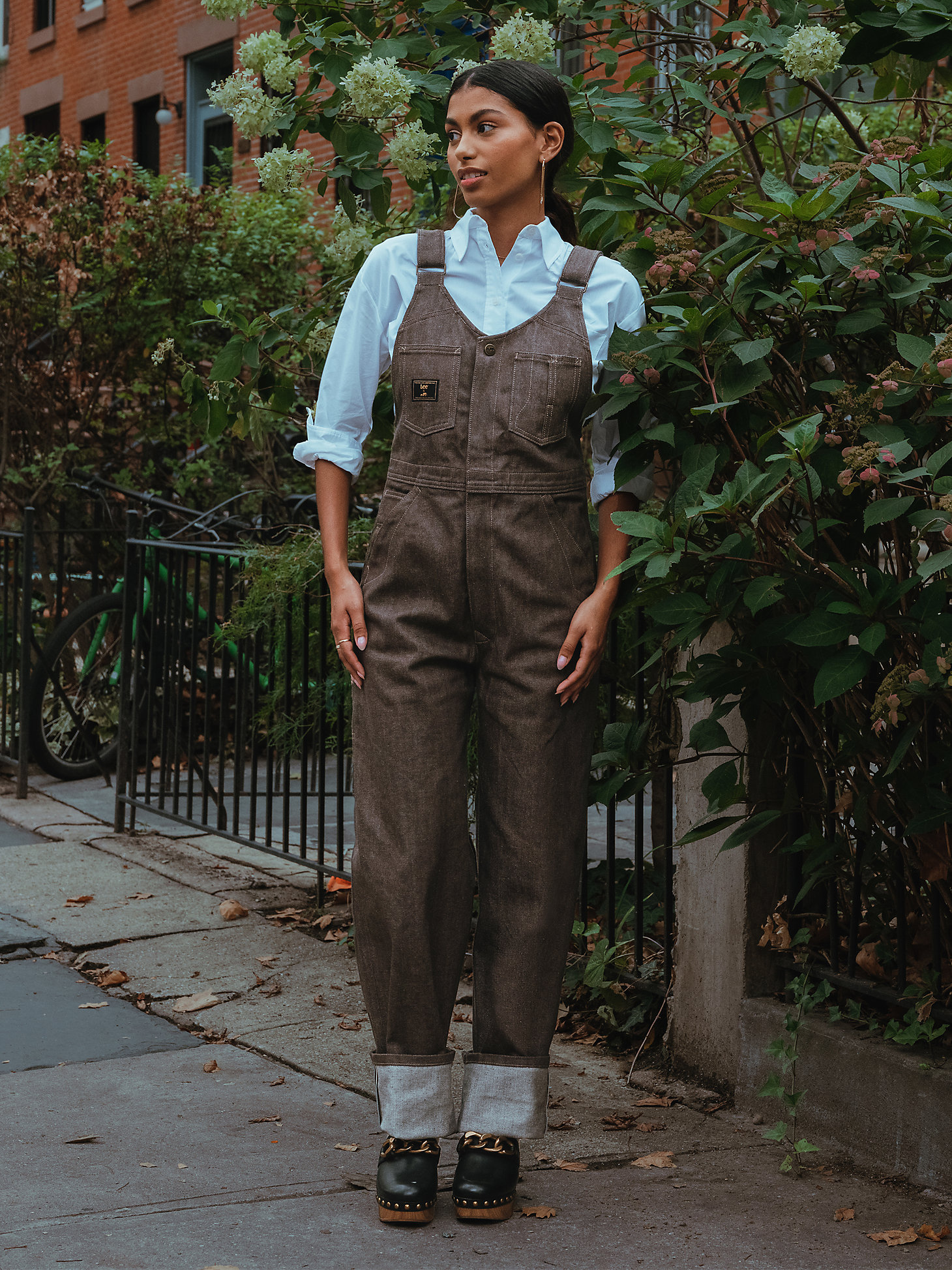 Women's Lee® x The Brooklyn Circus® Whizit Zip Bib Overall in Brown Selvedge alternative view 1